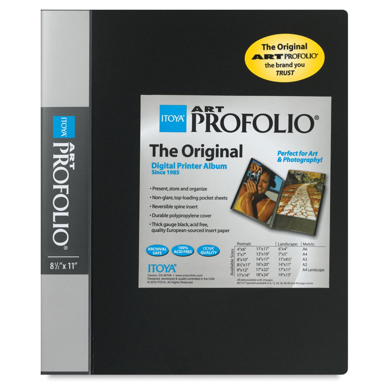 Itoya I-Series Art Profolio - 8 1/2" x 11", Black, Portrait, 36 Pages